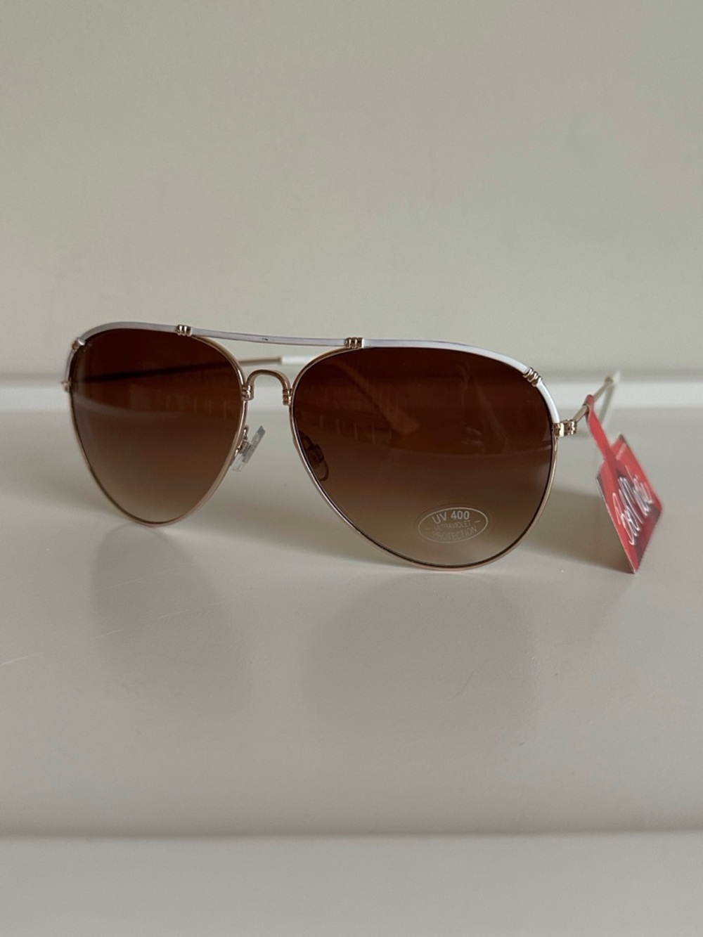 Y2K Bob Mackie Gold Aviator Sunglasses White Trim Style 10559-1F-GN2